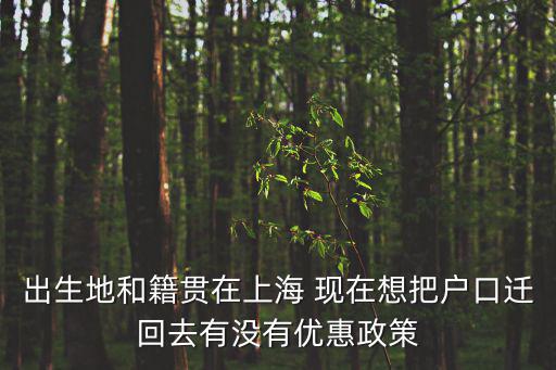出生地和籍貫在上海 現在想把戶口遷回去有沒有優惠政策
