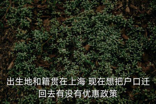 出生地和籍貫在上海 現在想把戶口遷回去有沒有優惠政策