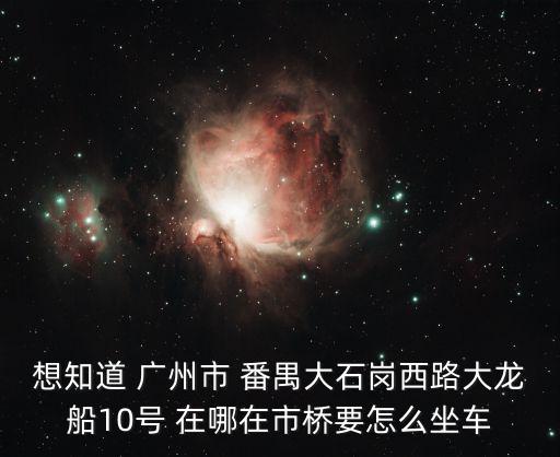 想知道 廣州市 番禺大石崗西路大龍船10號(hào) 在哪在市橋要怎么坐車