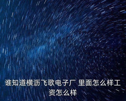 東莞橫瀝飛歌電子廠，誰知道橫瀝飛歌電子廠 里面怎么樣工資怎么樣