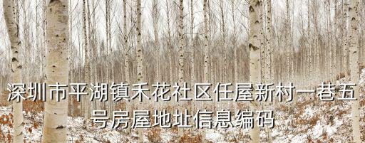 深圳市平湖鎮禾花社區任屋新村一巷五號房屋地址信息編碼