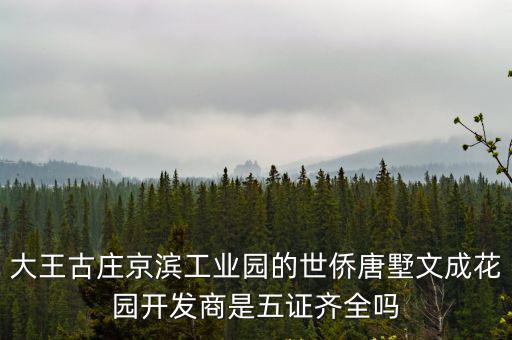 大王古莊京濱工業園的世僑唐墅文成花園開發商是五證齊全嗎