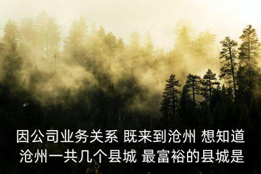 因公司業務關系 既來到滄州 想知道 滄州一共幾個縣城 最富裕的縣城是