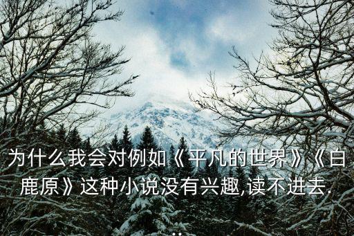 為什么我會對例如《平凡的世界》《白鹿原》這種小說沒有興趣,讀不進去...