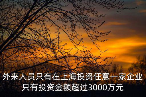 上海投資3000萬元落戶詳解，外來人員只有在上海投資任意一家企業只有投資金額超過3000萬元