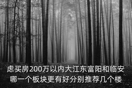 慮買房200萬以內(nèi)大江東富陽和臨安哪一個板塊更有好分別推薦幾個樓