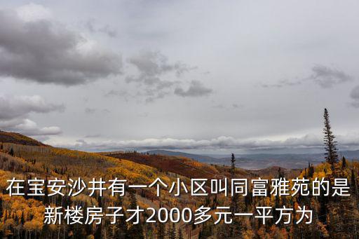 寶安哪個(gè)小區(qū)房?jī)r(jià)最低，在寶安沙井有一個(gè)小區(qū)叫同富雅苑的是新樓房子才2000多元一平方為