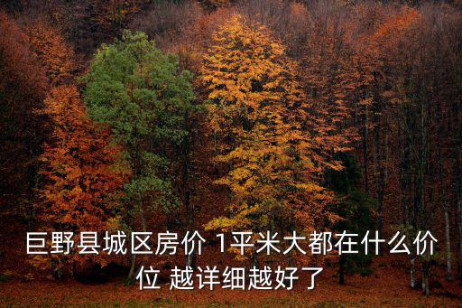 縣城房價未來如何巨野，現在巨野房價怎么樣平均多少錢一平80平的房子多少錢