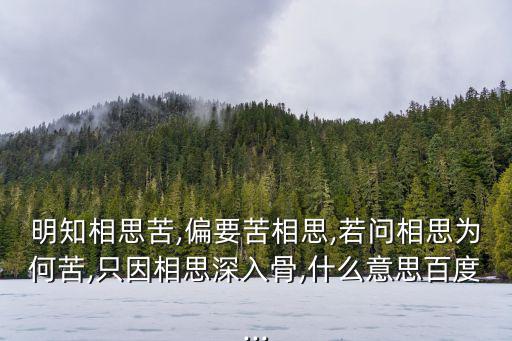 相思苦,明知相思苦，苦相思