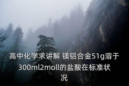 高中化學求講解 鎂鋁合金51g溶于300ml2moll的鹽酸在標準狀況