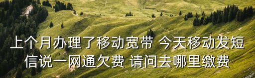 上個月辦理了移動寬帶 今天移動發短信說一網通欠費 請問去哪里繳費