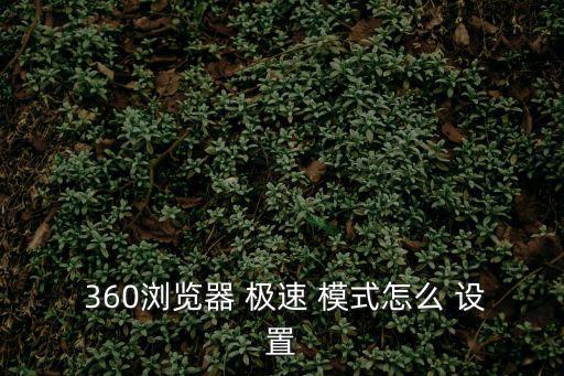 360極速模式怎么設置,如何使用極速瀏覽模式?