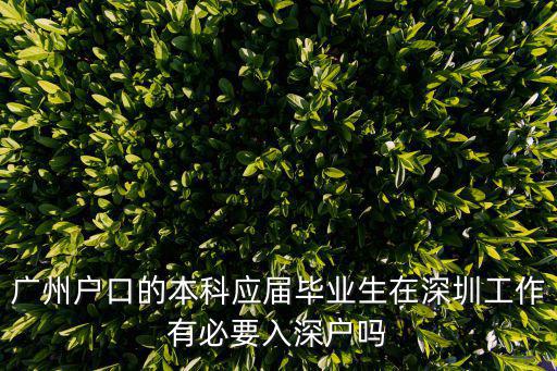 廣州戶口的本科應屆畢業生在深圳工作有必要入深戶嗎