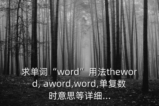 求單詞“word”用法theword, aword,word,單復數時意思等詳細...