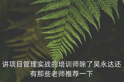 上海市科協張泉明老師，講項目管理實戰的培訓師除了吳永達還有那些老師推薦一下