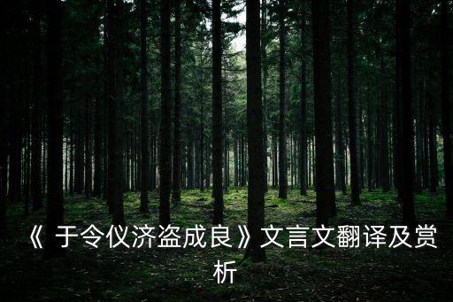 《 于令儀濟盜成良》文言文翻譯及賞析
