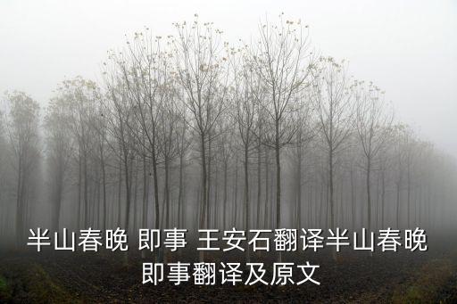 半山春晚 即事 王安石翻譯半山春晚 即事翻譯及原文