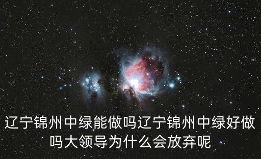 遼寧錦州中綠能做嗎遼寧錦州中綠好做嗎大領導為什么會放棄呢