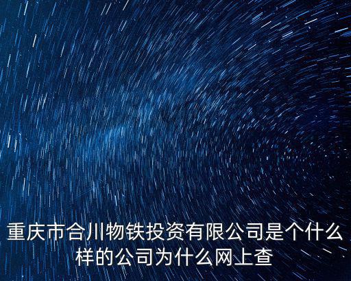 重慶市合川物鐵投資有限公司是個什么樣的公司為什么網上查