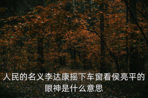 人民的名義李達康搖下車窗看侯亮平的眼神是什么意思