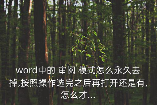 word中的 審閱 模式怎么永久去掉,按照操作選完之后再打開還是有,怎么才...