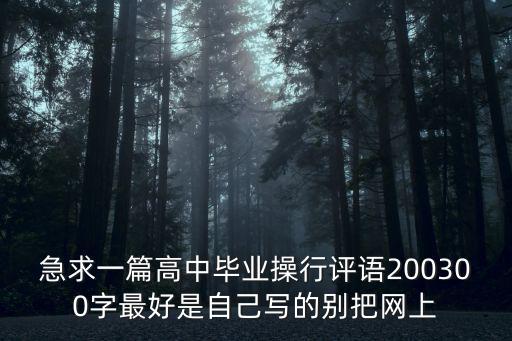 急求一篇高中畢業操行評語200300字最好是自己寫的別把網上