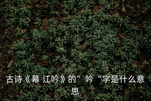 古詩《幕 江吟》的”吟“字是什么意思