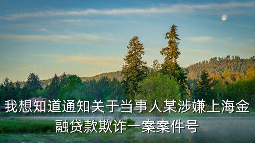 上海近期抓捕詐騙團伙貴州，我想知道通知關于當事人某涉嫌上海金融貸款欺詐一案案件號
