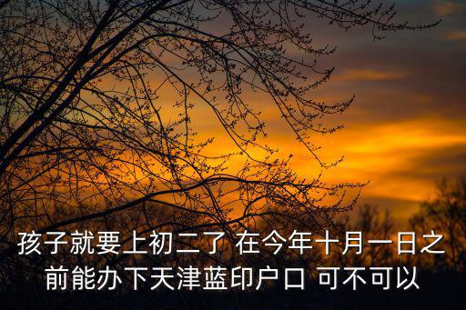 孩子就要上初二了 在今年十月一日之前能辦下天津藍印戶口 可不可以