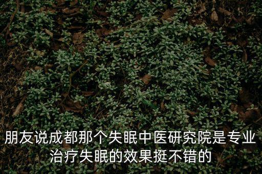 朋友說成都那個失眠中醫研究院是專業治療失眠的效果挺不錯的