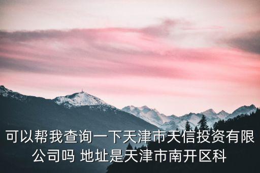 可以幫我查詢一下天津市天信投資有限公司嗎 地址是天津市南開區(qū)科