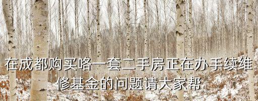 在成都購買咯一套二手房正在辦手續維修基金的問題請大家幫