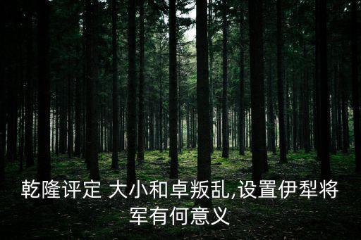 乾隆評定 大小和卓叛亂,設置伊犁將軍有何意義