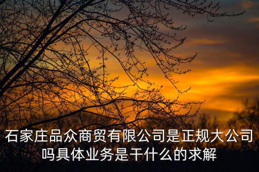 石家莊品眾商貿(mào)有限公司是正規(guī)大公司嗎具體業(yè)務(wù)是干什么的求解