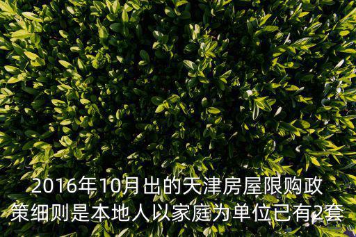 天津市2016年8號文件，2016年10月出的天津房屋限購政策細則是本地人以家庭為單位已有2套