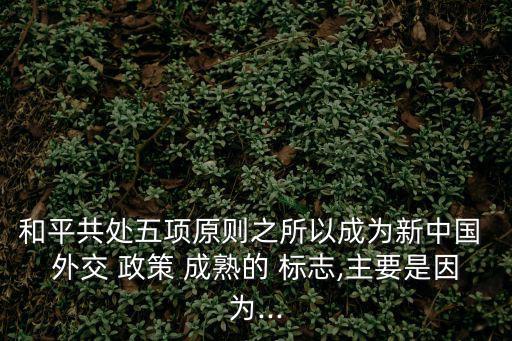 和平共處五項原則之所以成為新中國 外交 政策 成熟的 標志,主要是因為...