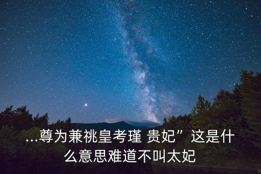 ...尊為兼祧皇考瑾 貴妃”這是什么意思難道不叫太妃