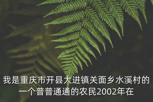 我是重慶市開縣大進(jìn)鎮(zhèn)關(guān)面鄉(xiāng)水溪村的一個(gè)普普通通的農(nóng)民2002年在