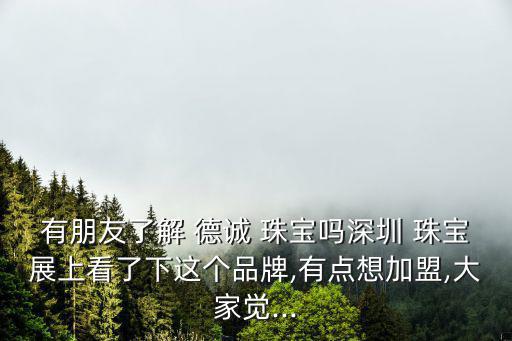 有朋友了解 德誠 珠寶嗎深圳 珠寶展上看了下這個品牌,有點想加盟,大家覺...