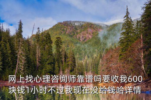 網上找心理咨詢師靠譜嗎要收我600塊錢1小時不過我現在沒給錢哈詳情