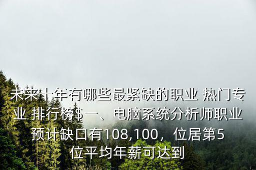 未來十年有哪些最緊缺的職業(yè) 熱門專業(yè) 排行榜$一、電腦系統(tǒng)分析師職業(yè)預計缺口有108,100，位居第5位平均年薪可達到