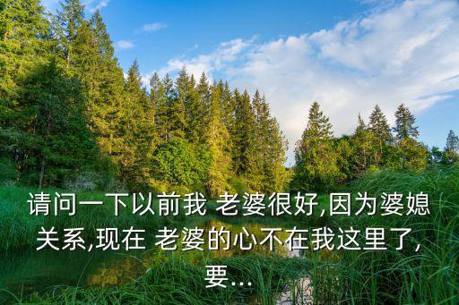 請問一下以前我 老婆很好,因為婆媳關(guān)系,現(xiàn)在 老婆的心不在我這里了,要...