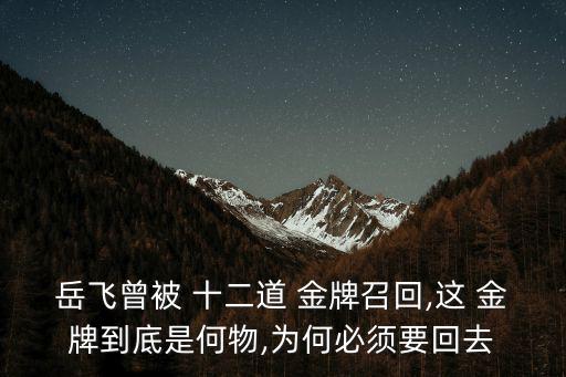 岳飛曾被 十二道 金牌召回,這 金牌到底是何物,為何必須要回去