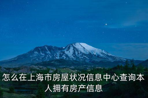 怎么在上海市房屋狀況信息中心查詢本人擁有房產信息
