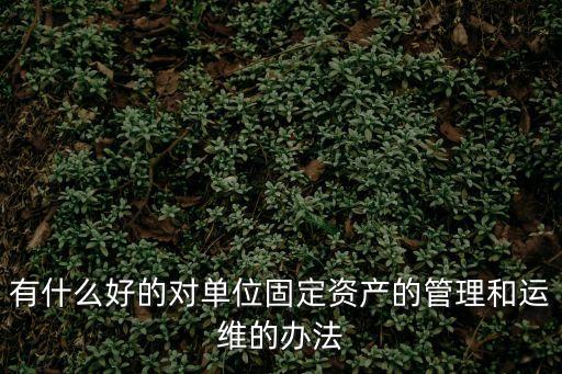 有什么好的對單位固定資產(chǎn)的管理和運(yùn)維的辦法