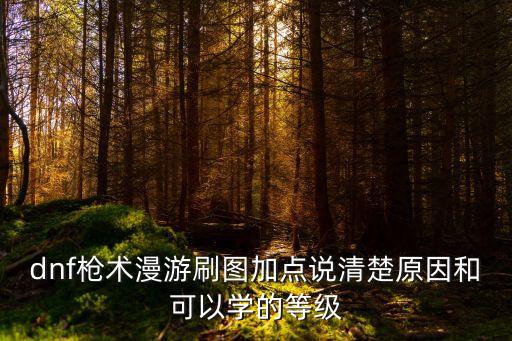 dnf槍術漫游刷圖加點說清楚原因和可以學的等級