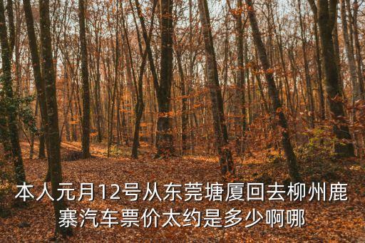本人元月12號從東莞塘廈回去柳州鹿寨汽車票價太約是多少啊哪