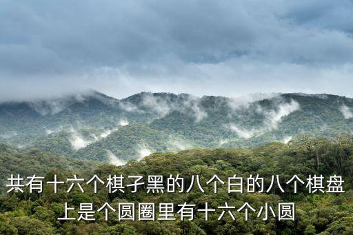 共有十六個棋孑黑的八個白的八個棋盤上是個圓圈里有十六個小圓