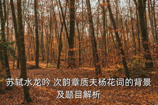 蘇軾水龍吟 次韻章質夫楊花詞的背景及題目解析