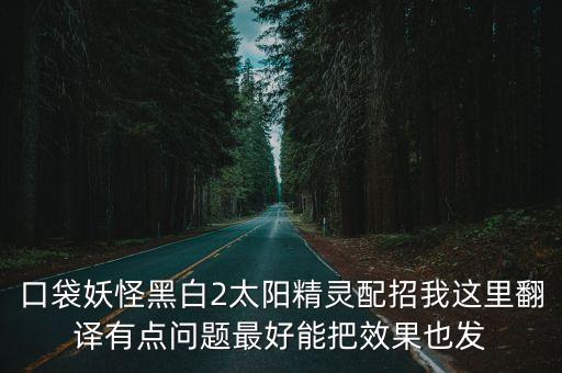 口袋妖怪黑白2太陽精靈配招我這里翻譯有點問題最好能把效果也發